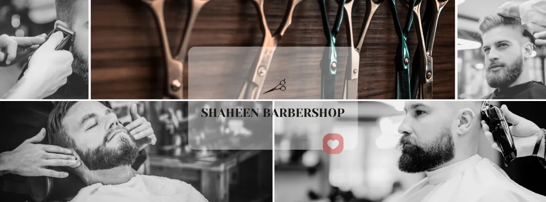 Black White Modern Photo Collage Barbershop Business Men's Grooming Facebook Cover